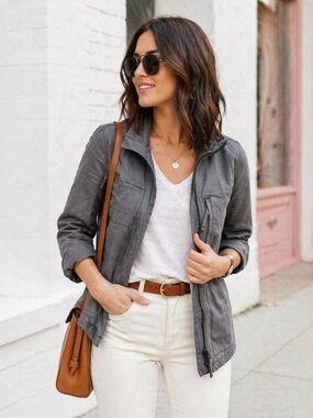 Madewell Fleet Utility Jacket Gray Oversized Zip Front Small